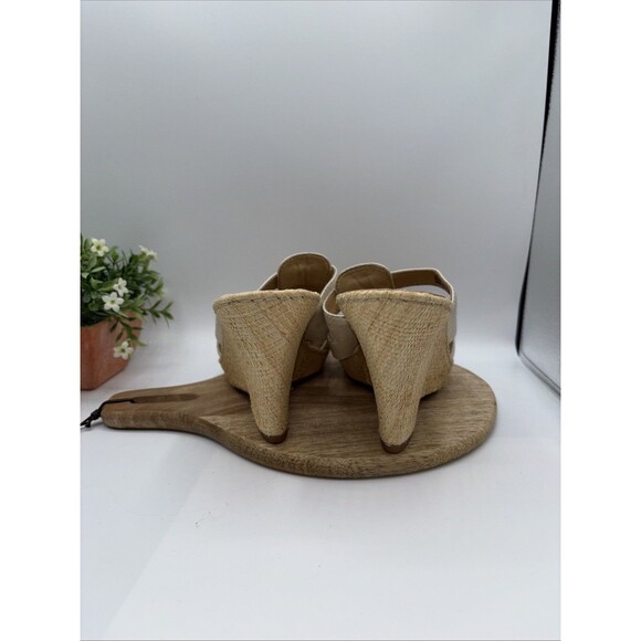 Born Sandals Tan Leather Woven Wedge Block Heel Slip-on Cross Strap Women Sz 9 - Picture 9 of 13